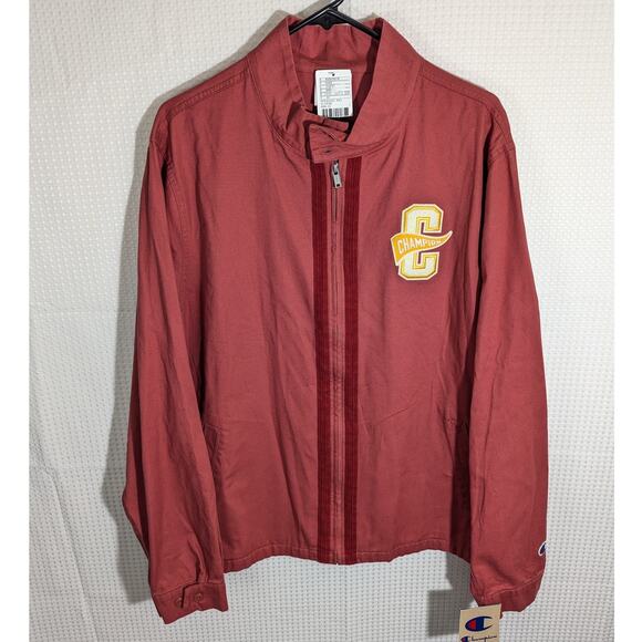 Champion XL Redwood Red Jacket Men’s Cotton Varsity Logo Patch Full Zip NWT - Picture 1 of 6